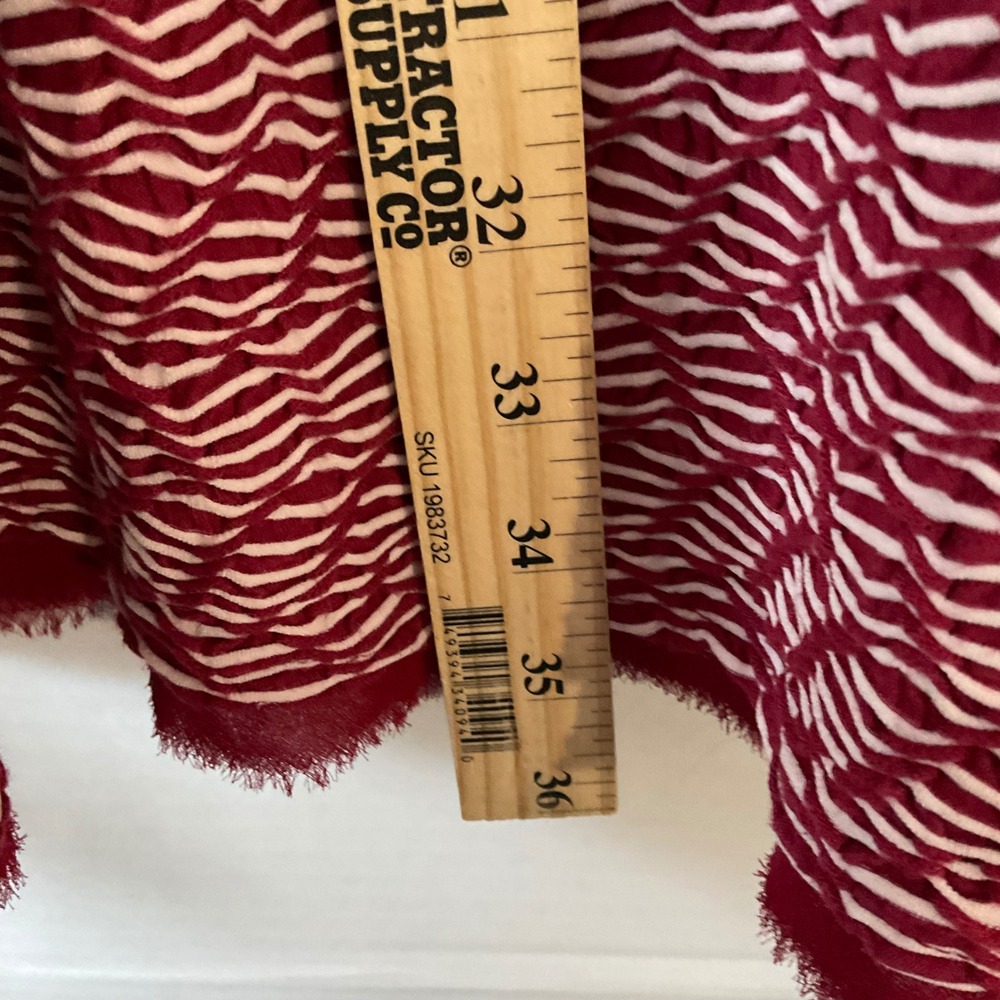 Maeve Anthropologie Burgundy White Wavy Textured Shift Dress Fringe Large - Picture 7 of 14